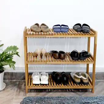 Walmart VICTORY RELAX 3-Tier Shoe Rack, Holds up to 12 Pairs of Shoes, Acacia Wood, Freestanding offer