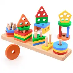 Walmart LotFancy Montessori Toys for Ages 1 2 3 Toddlers, Kids Baby, Wooden Shape Sorting & Stacking Toys offer