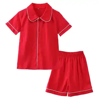 Walmart WOYY Little Girls Pajamas Cotton Solid Color Button Up Shirt Shorts Loungewear Pjs Suit offer