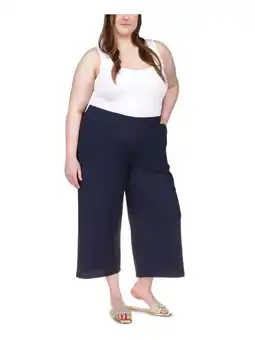 Walmart MICHAEL KORS Womens Navy Textured Pocketed Elastic Waist Sheer Wide Leg Pants Plus 2X offer