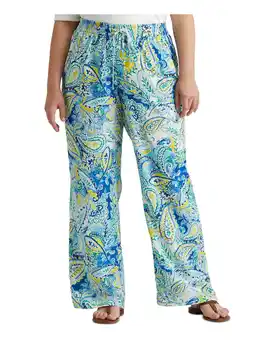 Walmart LAUREN RALPH LAUREN Womens Blue Pocketed Elastic Waist Drawstring Paisley Wide Leg Pants Plus 1X offer