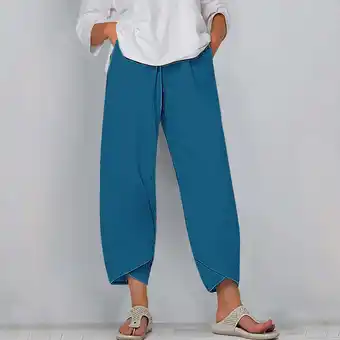 Walmart ALLLIST Elastic Waist Pants for Ladies Plus Size Lounge Pants Plain Blue Knit Teens Pants offer