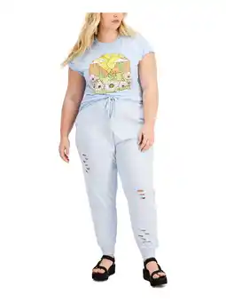 Walmart LOVE TRIBE Womens Light Blue Ribbed Graphic Short Sleeve Crew Neck T-Shirt Plus 1X offer