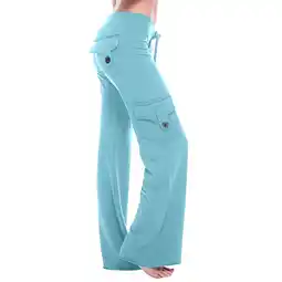 Walmart ALLLIST Wide Leg Pants for Ladies Elastic Waist Plus Size Cargo Pants Plain Blue Knit Pants for Teen offer