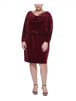 Walmart JESSICA HOWARD Womens Maroon Long Sleeve Cowl Neck Knee Length Party Blouson Dress Plus 24W offer