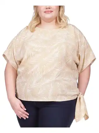 Walmart MICHAEL KORS Womens Beige Elbow Sleeve Scoop Neck Top Plus 3X offer