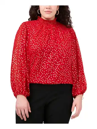 Walmart MSK Womens Red Metallic Keyhole Back Blouson Sleeve Mock Neck Wear To Work Top Plus 3X offer