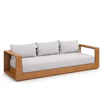 Walmart Tahoe Outdoor Patio Acacia Wood Sofa in Natural Light Gray offer