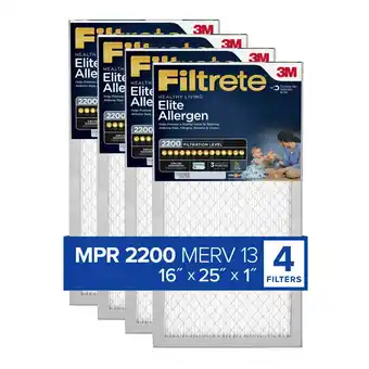 Walmart Filtrete 16x25x1 Air Filter, MPR 2200 MERV 13, Elite Allergen Reduction, 4 Filters offer