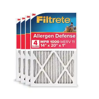 Walmart Filtrete 14x20x1 Air Filter, MPR 1000 MERV 11, Allergen Defense, 4 Filters offer