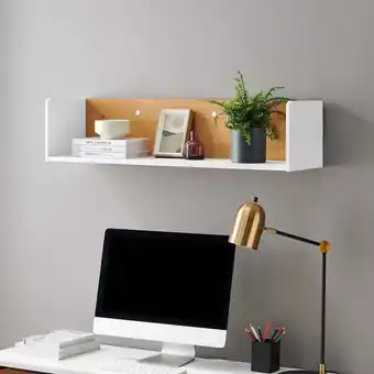 Walmart Modway Kinetic Wall-Mount Modern Wood Shelf in White and Natural offer