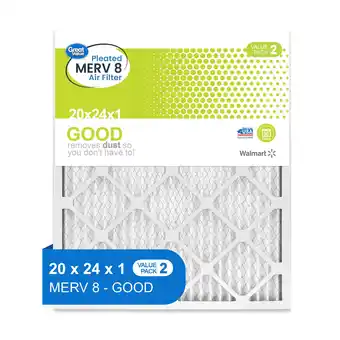 Walmart Great Value, 20x24x1, MERV 8 GOOD HVAC Air and Furnance Filter, Captures Dust, 2 Filters offer