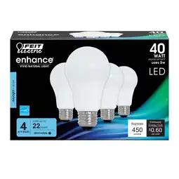 Walmart Feit Electric Enhance LED 5 Watts (40W Equivalent) 5K Daylight Bulbs, A19, Med E26 Base, Dim 4-pack offer