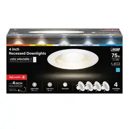 Walmart Feit Electric 4 inch Trim White Color Selectable (5CCT) Dimmable LED Recessed Downlight (4-Pack) offer