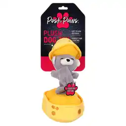 Walmart iWorld Posh Paws Plush Peek-a-Boo Mouse & Cheese Dog Toy with Squeaker, Yellow, Medium offer