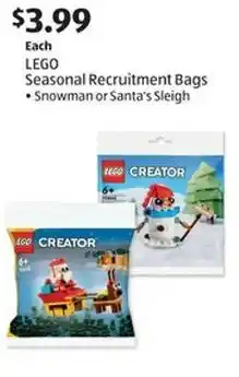 Aldi LEGO Seasonal Recruitment Bags Snowman or Santa's Sleigh offer