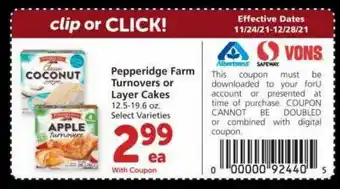 Albertsons Pepperidge Farm Turnovers Or Layer Cakes Select Varieties offer