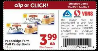 Albertsons Pepperidge Farm Puff Pastry Shells offer