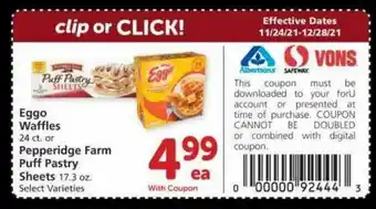 Albertsons Eggo Waffles Or Pepperidge Farm Puff Pastry Sheets Select Varieties offer