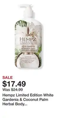 Ulta Beauty Hempz Limited Edition White Gardenia & Coconut Palm Herbal Body Moisturizer offer