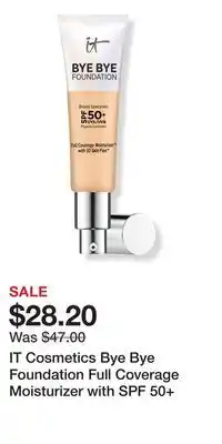 Ulta Beauty IT Cosmetics Bye Bye Foundation Full Coverage Moisturizer with SPF 50+ offer