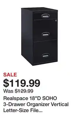 Office Depot Realspace 18D SOHO 3-Drawer Organizer Vertical Letter-Size File Cabinet, Black offer