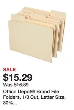 Office Depot Office Depot Brand File Folders, 1/3 Cut, Letter Size, 30% Recycled, Manila, Pack Of 100 Folders offer