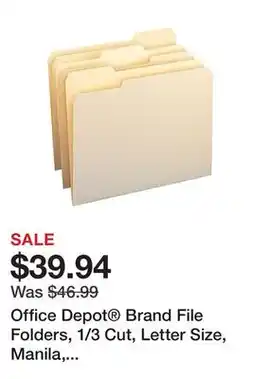 Office Depot Office Depot Brand File Folders, 1/3 Cut, Letter Size, Manila, Pack Of 250 offer