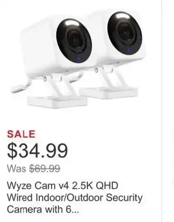 Costco Wyze Cam v4 2.5K QHD Wired Indoor/Outdoor Security Camera with 6... offer