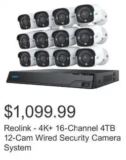 Costco Reolink 4K+ 16-Channel 4TB 12-Cam Wired Security Camera System offer