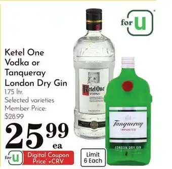 Pavilions Ketel One Vodka or Tanqueray London Dry Gin offer