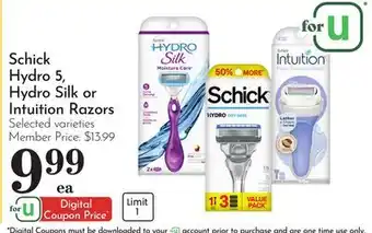 Pavilions Schick Hydro 5, Hydro Silk or Intuition Razors offer