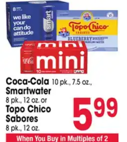 Jewel-Osco Coca-Cola 10 pk., 7.5 oz., Smartwater 8 pk., 12 oz. or Topo Chico Sabores 8 pk., 12 oz offer