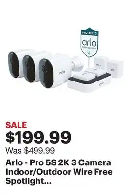 Best Buy Arlo - Pro 5S 2K 3 Camera Indoor/Outdoor Wire Free Spotlight Security Camera Bundle - White offer