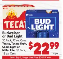 Vallarta Supermarkets Budweiser or Bud Light offer