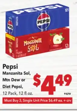 Vallarta Supermarkets Pepsi, Manzanita Sol, Mtn Dew or Diet Pepsi offer