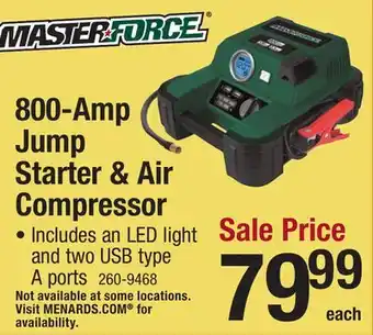 Menards Masterforce 800-Amp Jump Starter & Air Compressor offer