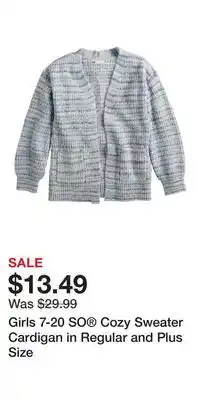 Kohl's Girls 7-20 SO Cozy Sweater Cardigan in Regular and Plus Size offer