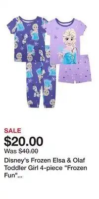 Kohl's Disney's Frozen Elsa & Olaf Toddler Girl 4-piece Frozen Fun Pajama Set offer