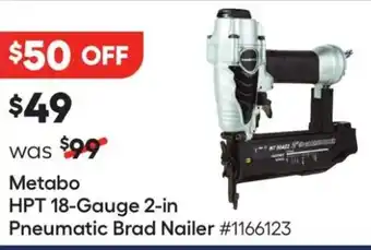 Lowe's Metabo hpt 18-gauge 2-in pneumatic brad nailer offer