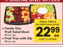 ACME Family Size Fruit Salad Bowl 83 oz. ctn., Fruit Tray with Dip 60 oz. ctn offer