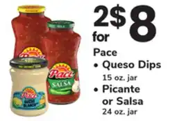 ACME Pace Queso Dips 15 oz. jar, Picante or Salsa 24 oz. jar offer