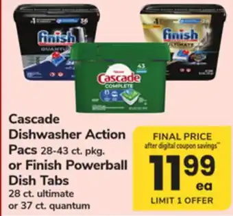 ACME Cascade Dishwasher Action Pacs 28-43 ct. pkg. or Finish Powerball Dish Tabs 28 ct. ultimate or 37 ct offer