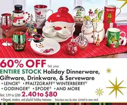 Boscov's ENTIRE STOCK Holiday Dinnerware, Giftware, Drinkware, Serveware offer