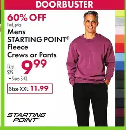 Boscov's Mens STARTING POINT Fleece Crews or Pants offer