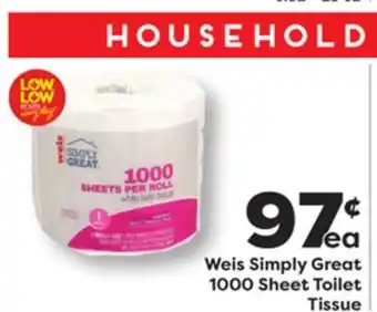 Weis Markets Weis Simply Great 1000 Sheet Toilet Tissue offer