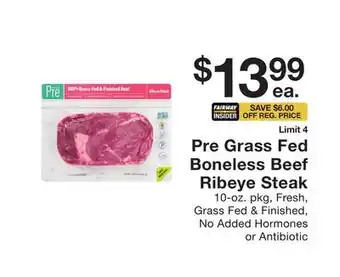 Fairway Store Market Pre Grass Fed Boneless Beef Ribeye Steak offer