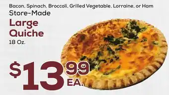 DeCicco & Sons Bacon, Spinach, Broccoli, Grilled Vegetable, Lorraine, or Ham Store-Made Large Quiche offer