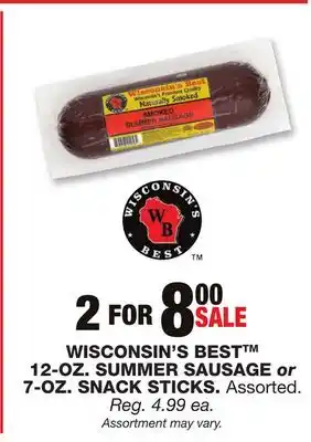 Blain's Farm & Fleet WISCONSIN'S BESTTM 12-OZ. SUMMER SAUSAGE or 7-OZ. SNACK STICKS offer