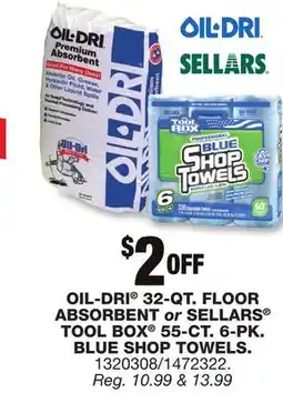 Blain's Farm & Fleet Oil-Dri 32-qt floor Absorbent or Sellars tool box 55-ct 6-pk blue shop towels offer